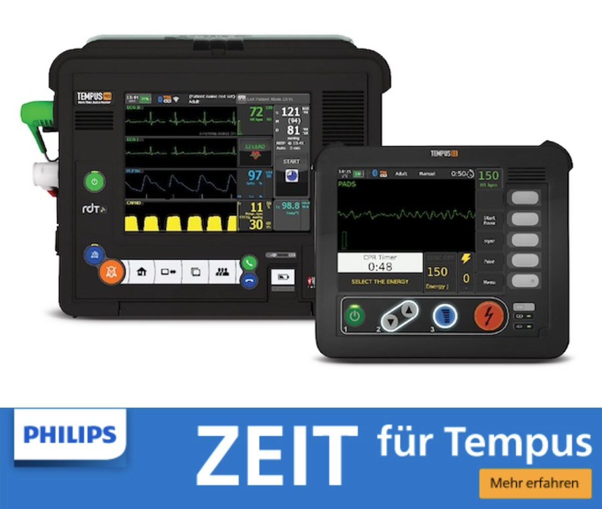 Philips TEMPUS Pro und TEMPUS LS — Notfall-Monitor und Defibrillator